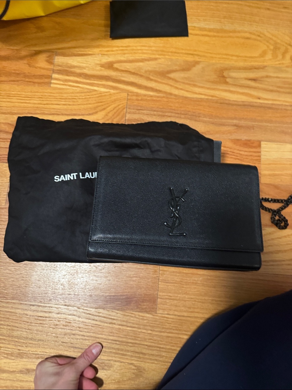 Saint Laurent Black Leather Chain Crossbody Wallet